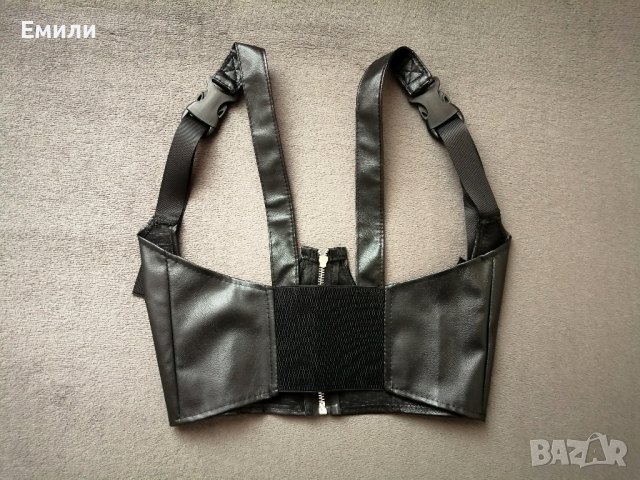 Кожен харнес корсет колан с цип, катарами и презрамки р-р S, снимка 11 - Корсети, бюстиета, топове - 43401018