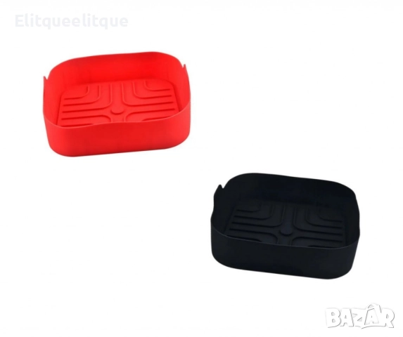 Силиконов съд за AirFryer Rosberg, 20.5x20.5x5.5 см., Черен/ Червен, снимка 3 - Форми - 52187585