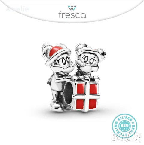 Ново! Талисман Fresca по модел тип Пандора Pandora с печат 925 Disney Mickey and Minnie Gift