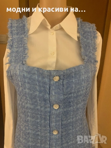 Рокля  сукман в небесносин цвят букле Zara, размер S/M, снимка 2 - Рокли - 53357546