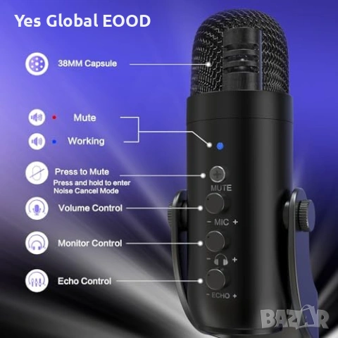 ZealSound USB микрофон за PC/PS5 Streaming, снимка 4 - Микрофони - 53443475