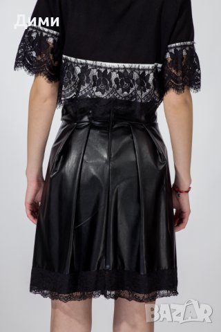 Кожена и тюлена поли в черно, снимка 3 - Поли - 40528166