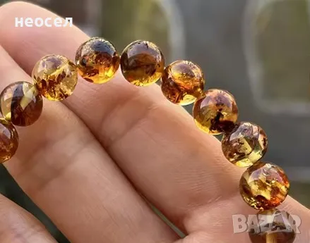Кехлибарена броеница от натурален непресован балтийски кехлибар, цвят коняк 19.91 гр., снимка 2 - Други - 49611564