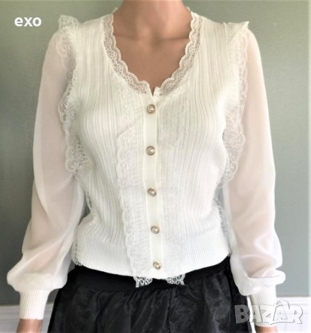 Бяла блузка, Фина бяла жилетка, Бял топ, снимка 2 - Блузи с дълъг ръкав и пуловери - 42998705