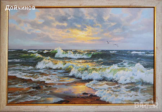 Морски пейзаж с чайки, картина, снимка 1 - Картини - 32713613