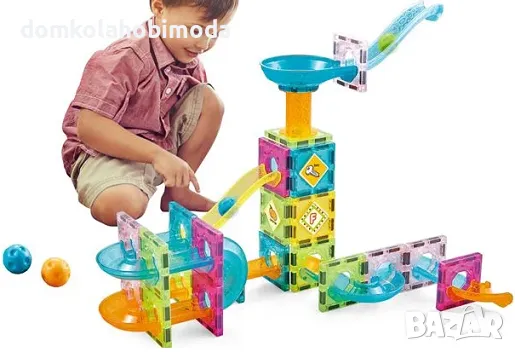 Магнитен конструктор писта за топчета, 64 части, снимка 2 - Игри и пъзели - 47640003