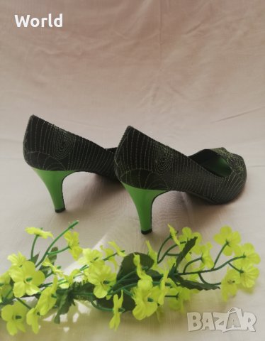 Ефектни дамски обувки със зелен ток, снимка 4 - Дамски елегантни обувки - 28556733
