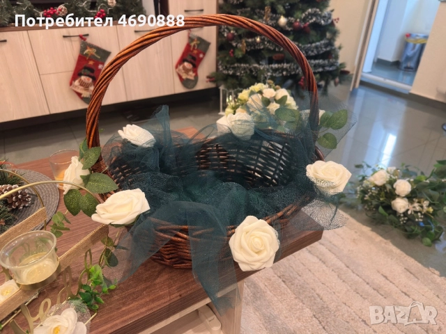 Сватбена кутия, кошница и цветя, снимка 5 - Декорация - 52885095