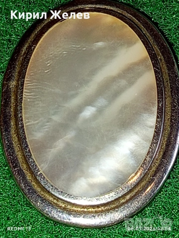 Класически сребърен медальон с натурален СЕДЕФ майсторска ръчна изработка 41953, снимка 4 - Колиета, медальони, синджири - 53005286