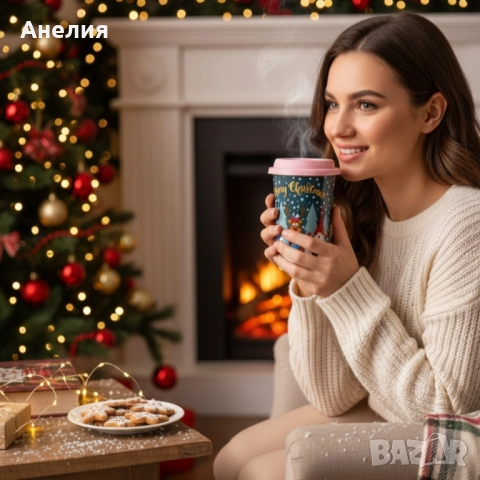 Порцеланова Коледна чаша със силиконов капак, снимка 5 - Чаши - 52479501