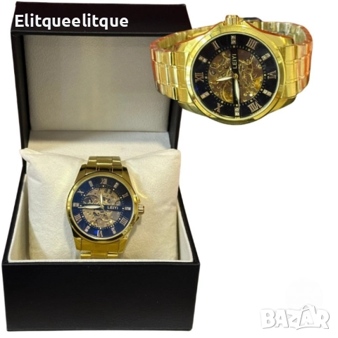 Луксозен и елегантен мъжки златист часовник LEIYI, снимка 6 - Мъжки - 52278120