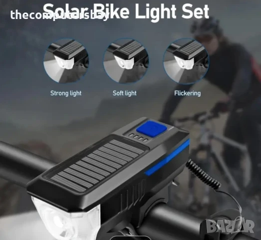 Мощен фар с клаксон, соларно зареждане, светлини за велосипед фар за колело, снимка 2 - Аксесоари за велосипеди - 51089790