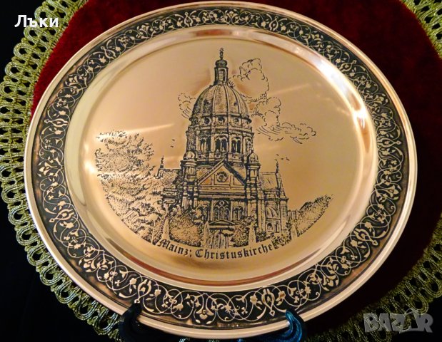 Медна чиния за стена,плато,поднос с литография. , снимка 3 - Антикварни и старинни предмети - 37818426