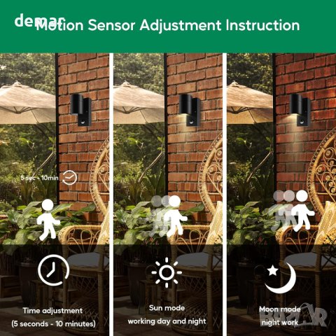 Външна защитна лампа за входна врата,градина, двор със сензор за движение, черна, снимка 6 - Външни лампи - 43429139