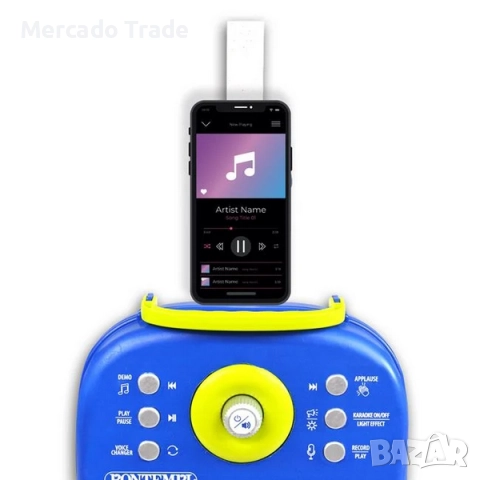 Детско караоке с 2 микрофона, звук, светлини и регулируема стойка, снимка 3 - Музикални играчки - 52842751
