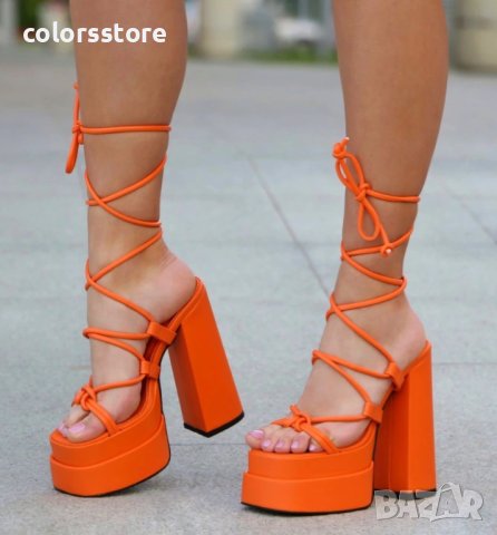 Сандали на ток - оранжева кожа - FM25, снимка 2 - Сандали - 40883468