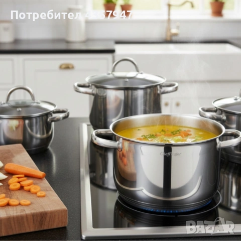 Комплект тенджери Cheffinger – 8 части от инокс с капаци, подходящи за всички видове котлони, снимка 4 - Съдове за готвене - 53156613
