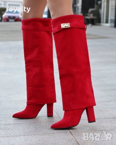 Ботуши на ток - червен велур