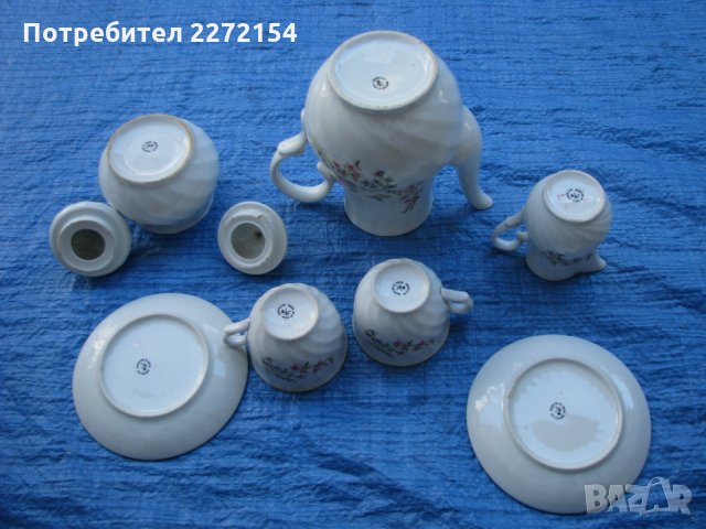 Ретро порцеланов чайник каничка захарница и 2 чаши, снимка 2 - Антикварни и старинни предмети - 33481946