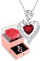 Колие със сърце и изкуствена червена роза MISUMOR за жени, снимка 1 - Колиета, медальони, синджири - 44083971