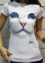 Страхотна нова дамска тениска с 3D принт котка със сини очи, снимка 2