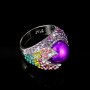 Сребърен пръстен с оцветена перла и множество камъни, снимка 1 - Пръстени - 32502539