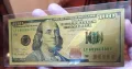 Лот от 5 бр. 100 долара - позлатени ,сувенирни,пластични, релефни банкноти в банкнотни PVC опаковки., снимка 11