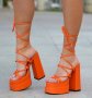 Сандали на ток - оранжева кожа - FM25, снимка 2