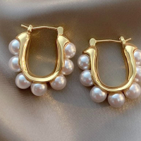 Елегантни стилни красиви обеци с перли, снимка 1 - Обеци - 44866838