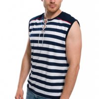 Нова мъжка моряшка тениска без ръкави с връзки, на райе, снимка 5 - Тениски - 28271867