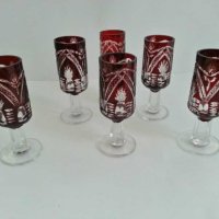  кристални чаши цветен червен кристал, снимка 7 - Антикварни и старинни предмети - 28766260