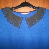 Елегантная рокля  с ефирна якичка в синьо с изчистен дизайн-свободен модел,подходящ за всяка фигура, снимка 1 - Рокли - 28789310