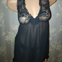 Denizgulu M,L- Черна еротична нощница с гол гръб от дантела, шифон и сатен , снимка 3 - Бельо - 43812132