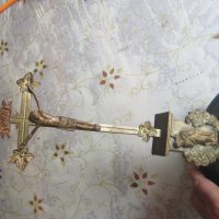 Старинен настолен бронзов кръст с разпятие , снимка 3 - Колекции - 28350039