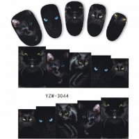 YZW-3044 черна Котка котки слайдер ваденки водни стикери за нокти маникюр татос, снимка 1 - Продукти за маникюр - 33383874