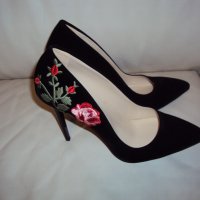 Нови дамски велурени обувки на ток, снимка 2 - Дамски елегантни обувки - 38474187