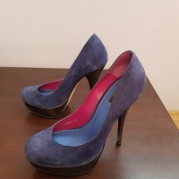 Сини велурени обувки, снимка 2 - Дамски обувки на ток - 37659143