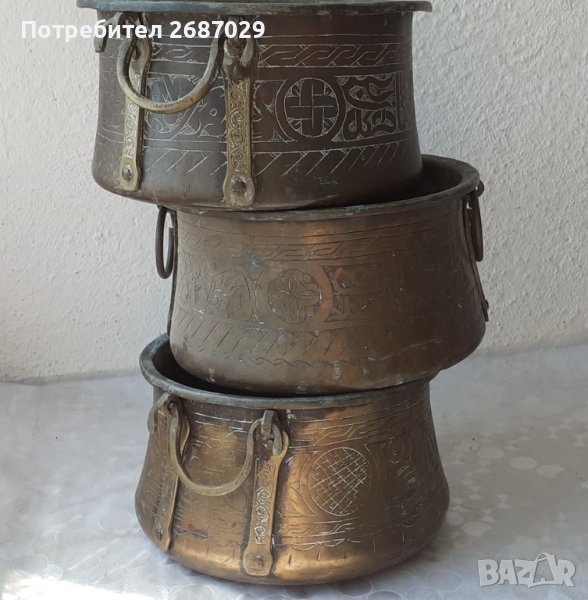 Бакъри: Много стар бакър, менче, с дръжки, орнаменти, антика, бакърче, , снимка 1