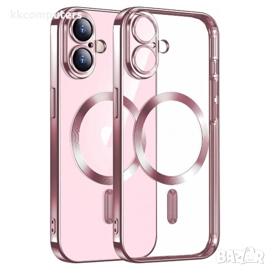 Силиконов кейс bSmart Chrome Magsafe с протектори за камерите, За iPhone 17 (6.3), Розово-златен и П, снимка 1