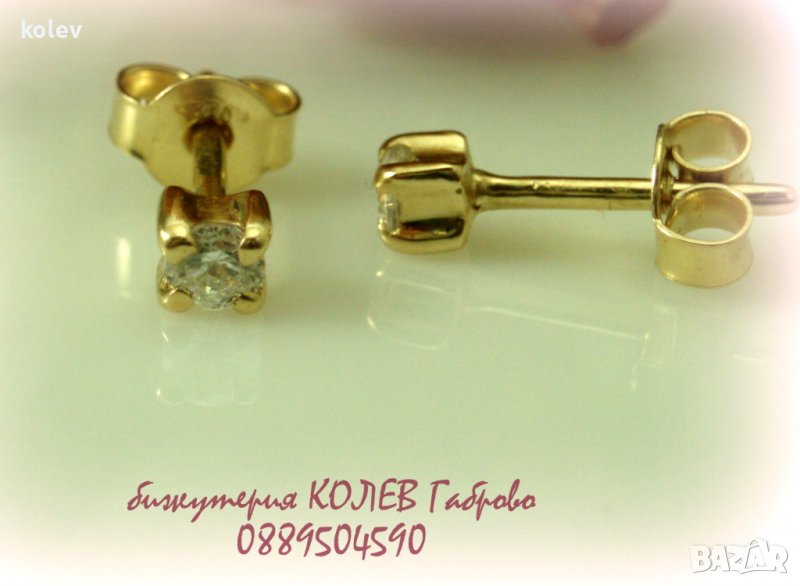 продадени!Златни обеци, жълто злато с цирконий 3 мм на щифт 1.06 грам, снимка 1