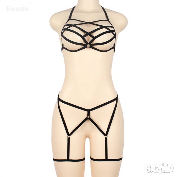 Харнес комплект - сутиен и жартиери в черен цвят, снимка 1