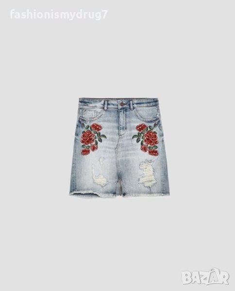 Zara дънкова пола с бродерия , снимка 1