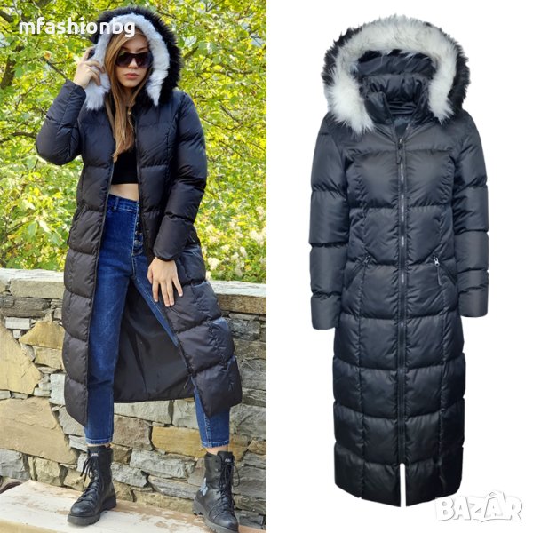 Супер дълго дамско яке 120см, City Angels Jeans, двуцветен пух, снимка 1