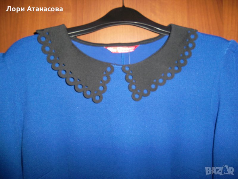 Елегантная рокля  с ефирна якичка в синьо с изчистен дизайн-свободен модел,подходящ за всяка фигура, снимка 1