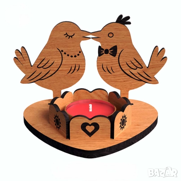 Уникален дървен свещник за влюбени, снимка 1