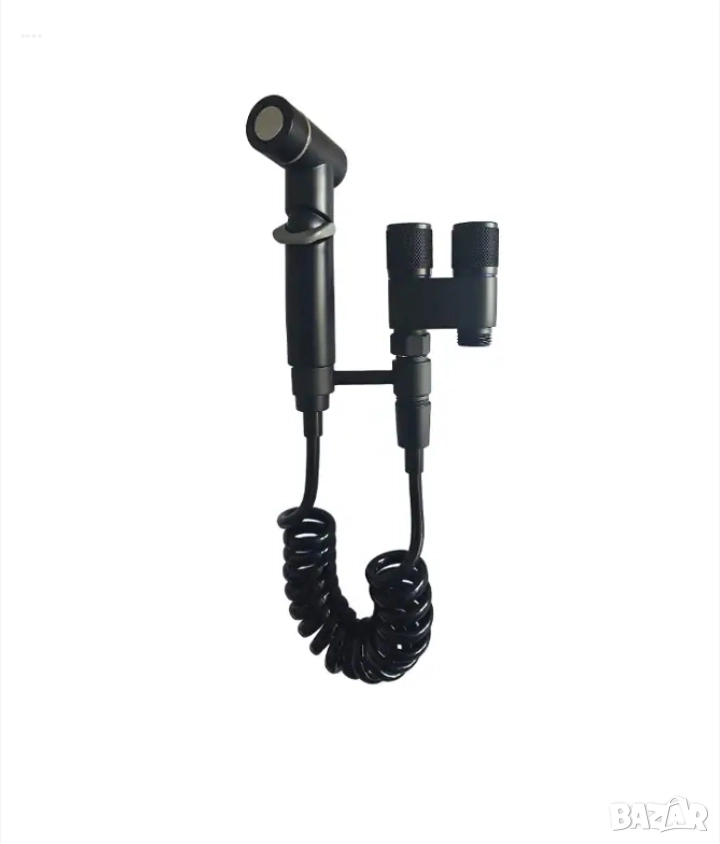 Смесител душ WC и биде coshop, двоен, с гъвкав спираловиден маркуч 1,2m, черен мат, снимка 1