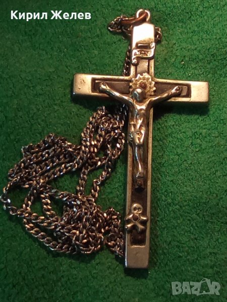 МНОГО СТАР ЙЕРУСАЛИМСКИ КРЪСТ НАГРЪДНО РАЗПЯТИЕ ПОСРЕБРЕНО РЯДКО със СТОМАНЕНА ВЕРИЖКА 21128 , снимка 1