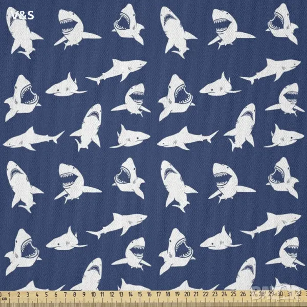 Тъкан ABAKUHAUS Shark, продаван на метри, хумор с различни жестове, плат от микрофибър за декоративн, снимка 1