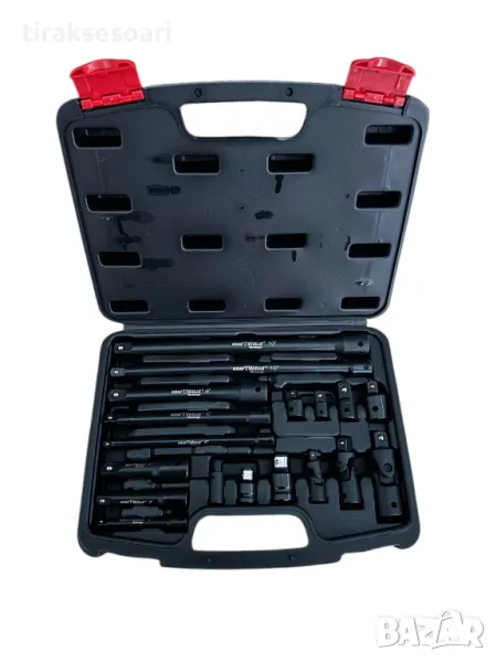 Комплект ударни преходници и удължения 18 части 1/4",3/8", 1/2" KraftWelle, снимка 1