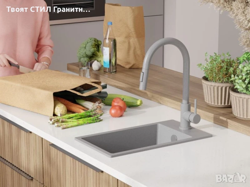 Сива кухненска гранитна мивка Рига 30 XL 280 x 500 mm, снимка 1